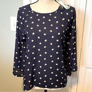 PaperMoon Stitch Fix Womens Size Small Navy Blue Larie Crew Neck Blouse Bell NEW